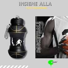 Basketball Collapsible Water Bottle 550ml - Foldable Silicone Sports Cup With Carabiner, Leakproof Travel Water Bottle For Gym, Hiking, Camping, Outdoor & Basketball Fans (Black Gold)