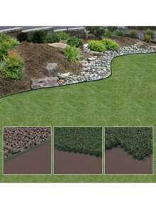 [1 conjunto de cercas de jardim] 1 conjunto de bordas de gramado de plástico de 196,85 polegadas com 15 estacas de madeira, barreira de borda de gramado macia fácil de instalar para decoração de jardim, divisor de jardim de plástico para uso externo