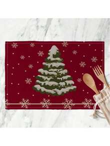 2/4/6 Pieces Of Christmas Tree Snow Pattern Placemat, Linen Kitchen Placemat, 12*18 Inch Home Kitchen Items, Banquet Decoration, Fashion Placemat