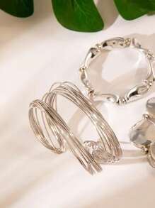 3pcs/Set Y2K Exaggerated Open Metal Bracelets, CCB Material Bracelet Set, Suitable For Daily Wear, Parties, And Gifts For Friends
