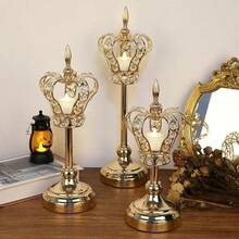 1/3 件水晶皇冠烛台，奢华金色烛台，适用于婚礼餐桌中心装饰、圣诞节、生日装饰、送给朋友的礼物、卧室、客厅、家居装饰、新年庆祝、情人节（无蜡烛）