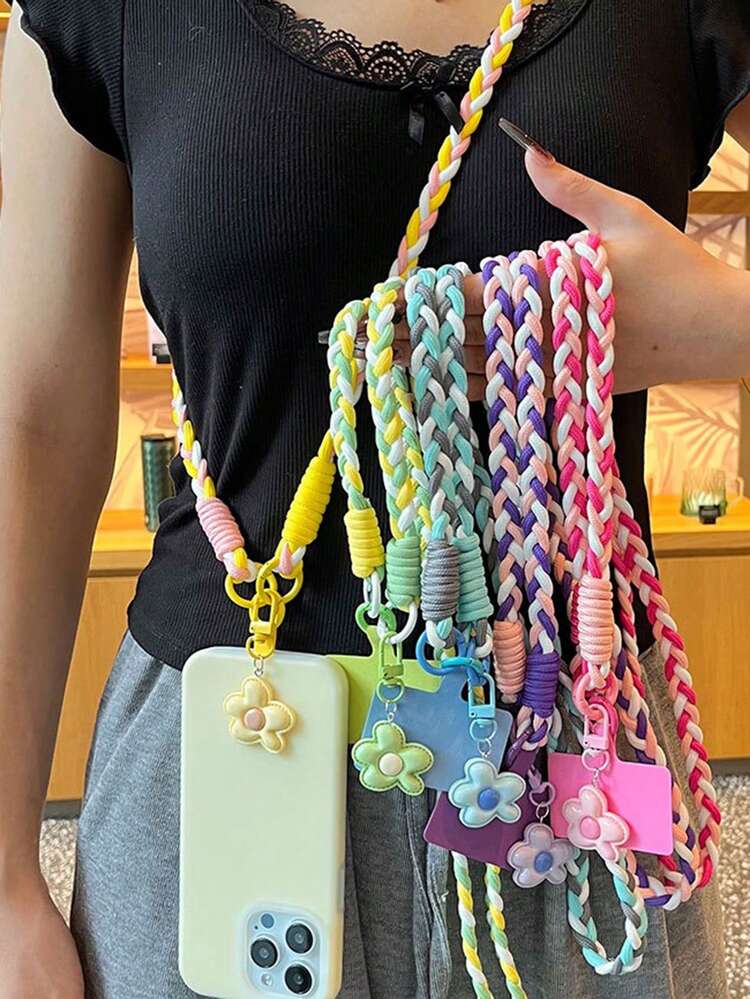2026 New Year Phone Lanyard, Mother's Day Internet Celebrity Candy Five-Petal Flower Phone Hanging Rope, Dopamine, Diagonal Cross-Body Long Style, Ins Contrast Color Handmade Woven, For Outdoor Travel, Hiking, Unisex, Short Lanyard Phone Holder, Smartphone Wristband, Smartphone Protective Case Lanyard, Keychain, Smartphone Charm, Smartphone Crossbody Bag, Phone Accessories, Mobile Pendant, Easter - Multicolor - View 1