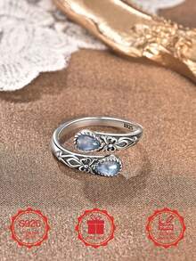 S925 Sterling Silver Moonstone Women's Adjustable Thumb Ring, Victoria Vintage Style Hypoallergenic Nickel Free, Retro Floral, Lucky, Faith, Mother's Love Ring, Bohemian Vintage Style, Daily, Party, Holiday, Valentine's Day, Halloween, Easter Gift, Comes With Gift Box - Star - View 4
