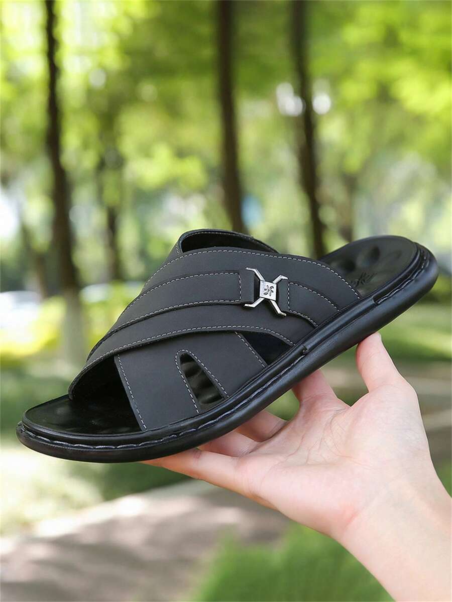 Nuevas sandalias de verano para hombre, chanclas versátiles con suela blanda antideslizante, sandalias de moda casuales de talla grande - Negro - Ver 1