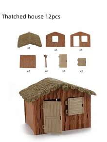 仿真家禽动物模型套装农场茅草屋动物角色趣味场景摆件适合客厅动手思考儿童玩耍