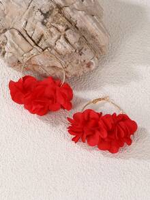 NAIZHU 1 Pair Elegant Circular Floral Creative Earrings, Fashionable Party Accessory - Red - View 3