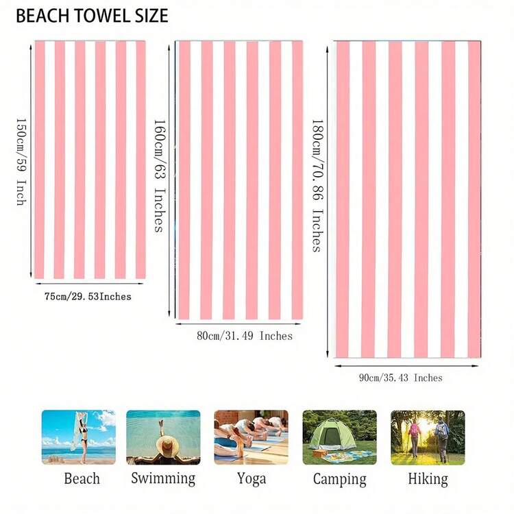 1pc Striped Pattern Beach Towel, Super Absorbent, Beach Towel, Ultra-Fine Fiber Beach Towel, Essential For Summer, Suitable Men, Women, Windproof, UV Protection, Beach, Party, Drying Travel, Camping, Beach Accessories, Holiday Essential Gift - Pink - View 4