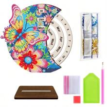 SNA Nouveau style 2025 Peinture de diamant en forme spéciale en bois Calendrier perpétuel lunaire DIY Décoration de bureau rotative faite main pour débutants Cadeau d'artisanat