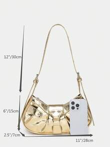 Novachic, 1pc Crocodile Pattern Golden Vintage Rivet Decor Pleated Snap Closure Adjustable Shoulder Strap Women Shoulder Bag Crossbody Bag Suitable For Daily Use , Gold Bag - Gold - View 5