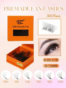 一盒560根，10D/12D/14D/16D/18D/20D预制浓密睫毛，0.05mm尖头，长度8-15mm，C型卷度，自然柔软，手工嫁接假睫毛 - C - 查看 1