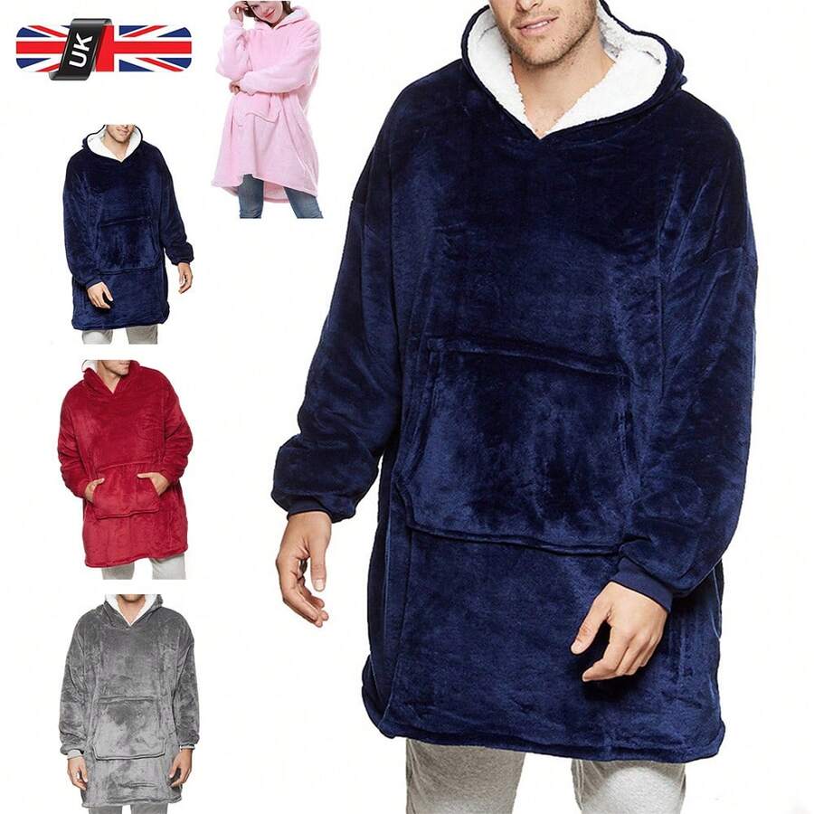 Extra Long And Thick Winter, Long Blue Embroidered Wearable Blanket, Comfortable Cotton Velvet Comfortable Breathable Skin-Friendly Sportswear After Taking A Shower, Sleeve Hooded Loose-Fitting Robe, Enlarged And Widened Lazy Blanket Cold-Proof Clothing Outdoor Cold-Proof Clothing Suitable For Autumn And Winter Oversized Super Soft Warm Sleeping Blanket, Lazy TV Blanket Thickened Oversize Sweatshirt With Large Pockets - Blue - View 1