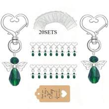 20 Stücke Engel Schlüsselanhänger, Engelsflügel Anhänger Schlüsselanhänger mit Danke-Anhängern und Ziehbandsäckchen aus Organza, Hochzeits-Party-Gastgeschenke, Tauf-Geschenke