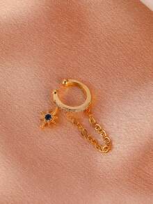 1pc Minimalist Chic Brass Star Tassel Clip-On Earring, Suitable For Women Everyday Wear And Holidays - Gold - View 2
