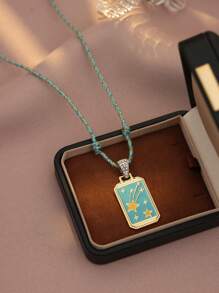 1pc Boho Tarot Card Demon Eye Braided Adjustable Necklace Pendant Suitable For Daily Wear, Travel, Holiday Gift