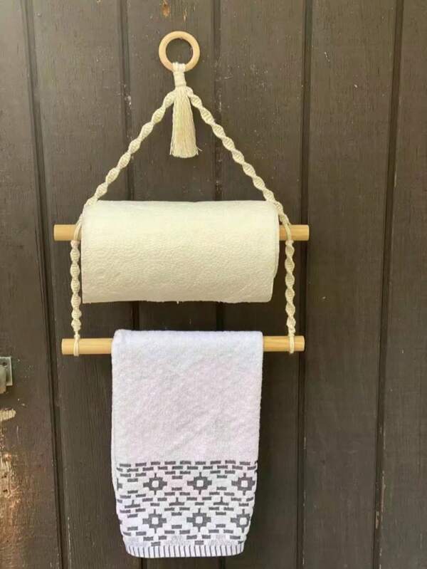 1 peça de suporte de rolo de papel higiênico feito à mão estilo boêmio para parede, toalheiro, organizador de armazenamento de papel toalha para dormitório, decoração para casa