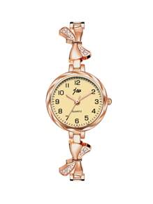 jw 1 Piece Women's Rose Gold Simple Alloy Bracelet , Exquisite Round Dial, Fashionable Black Hands Casual And Exquisite Highly Attractive Ladies Watch Digital Dial, Luxury Quartz Watch Suitable For Daily Decoration, Wear And Party Commuting Travel