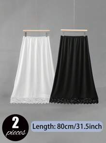 3 Pieces/2 Pieces/1 Piece, Multi Specification, Multi-Color, Solid Color, Spring And Summer Styles, Anti Transparency And Anti Light Medium Long Skirt, Inner Lining Skirt, Lace Bottom, Anti-Static Skirt, Elastic Waistband Suitable For Slightly Overweight Girls, Suitable For Daily Wear Summer, School Fall, Autumn, Halloween
