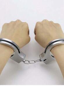 1pc Fake Handcuff Prop, Police Officer Catching Thief Role Play, Funny Party Game Accessory - Silver - View 8