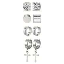8 chiếc khuyên tai đinh tán bằng thép không gỉ từ tính hình khối CZ sáng bóng cổ điển không cần xỏ lỗ tai kẹp tai vòng đơn giản cho nam nữ khuyên tai thả hình chữ thập dùng cho tiệc sinh nhật quà tặng trang sức ngày lễ cho bạn bè - 4 cặp kẹp tai bằng thép không gỉ - Xem 9