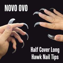 NOVO OVO 100 Pcs Long Hawk Curved Nail Tips, Clear Cystal Extra Super Extreme Deep Curve Half Cover Tapered Square Eagle Claw Soft Gel False Nail Extension For Acrylic Nails X 10 Sizes In Box - Square Claw Trasnparent Long In Small Box - View 5