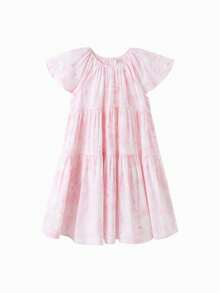 Balabala Tween Girls' Casual Floral Print Dress, Summer - Red Hue - View 3