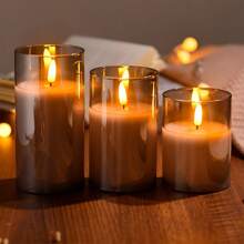 1/3 Peças Luzes de Vela LED Sem Chama, Velas Eletrônicas Premium Cinza, Lâmpadas de Vela 3D à Bateria, Decoração Doméstica Ambiente Romântico, Adequado para Casa, Quarto, Festa, Casamento, Aniversário, Feriado, Decoração de Vela para Proposta