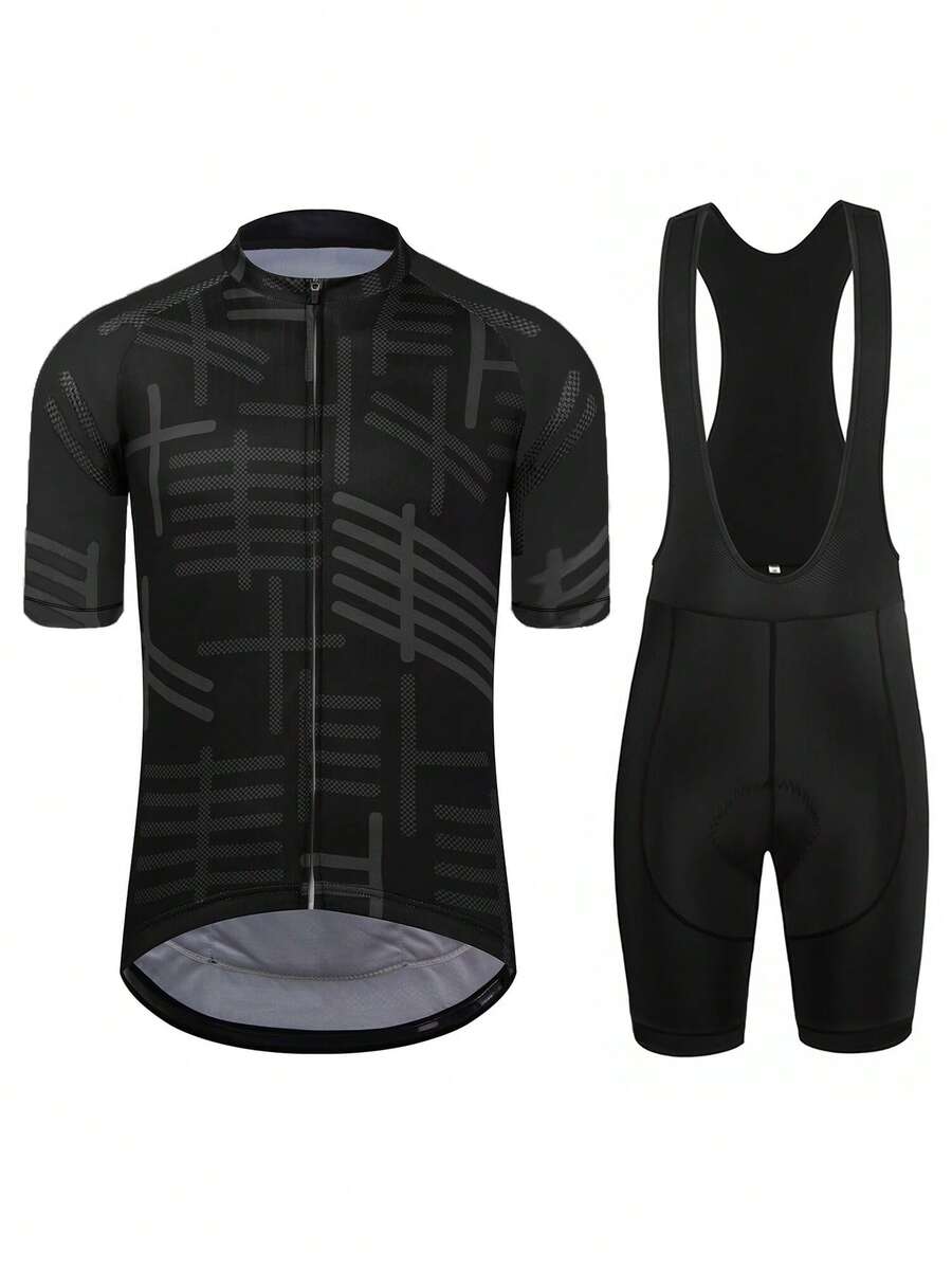 男士骑行服套装，公路自行车短裤袖子骑行服拉链背带短裤