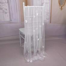 Elegant White Pearl & Floral Sheer Tulle Table Runner - Lightweight Chiffon Beaded Bridal Veil With Lace Overlay, Perfect For Wedding Receptions & Bridal Showers