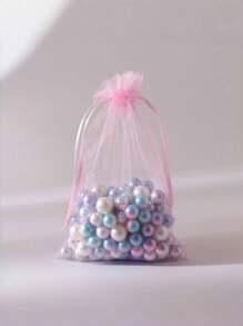 50/100 unidades de sacos de malha para doces, sacos de embalagem para decoração de festa de Natal e casamento, caixas de presente, bolsas de joias com cordão de organza de cor lisa