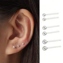 6 peças de brincos redondos hipoalergênicos de prata esterlina 925 com formato de bola, 2,0 mm/2,5 mm/3,0 mm, joias minimalistas para mulheres