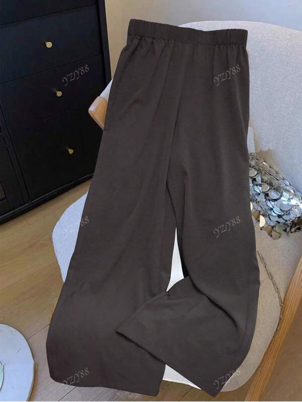 Pantalones casuales de mujer de tela tejida de unicolor, aptos para atuendos de aeropuerto, primavera/verano
