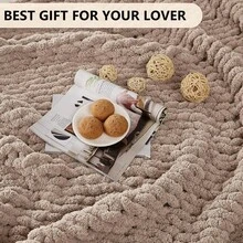 Chunky Knit Blanket - Soft Chenille Yarn Throws 40x50: Handmade Thick Cable Crochet Blanket - Large Chunky Yarn Rope Knot Throw For Couch, Sofa, Bed Home Decor - Light Taupe - 查看 6