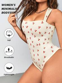 Women's Bodysuits Sexy Ribbed Strappy Square Neck Sleeveless Tummy Control Tank Tops Bodysuits