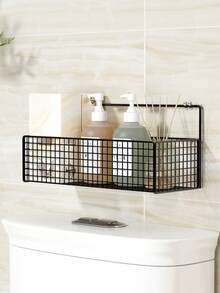 1/2pcs-Bathroom Wall-Mounted Storage Rack, Shower Storage Rack, Iron Storage Rack, Practical Skincare And Tissue Storage Rack, Bathroom Storage And Home, Kitchen Storage Rack - Black - View 3