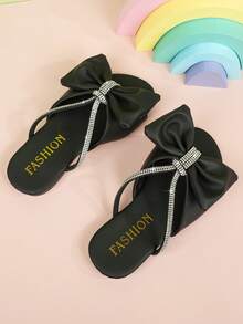 2025春夏儿童时尚休闲户外装钻石蝴蝶结凉鞋，儿童拖鞋沙滩人字拖 - 黑色 - 查看 4