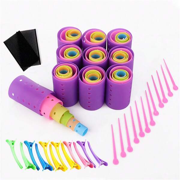 6/8/10/12/14/76 Pieces Heatless Hair Rollers Set Mixed Sizes Plastic Hair Rollers With Hair Rollers Duck Teeth Clips And Pins Hairdressing Salon Curlers Tools For Women DIY Hair Styles,Back To School,Travel Holiday Essentials,Hair Accessories For Women