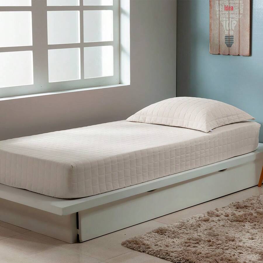 Single Bedspread With Elastic Slip 200 Thread Count 100% Cotton Zapt Zum 02 Pieces - Champagne - View 1