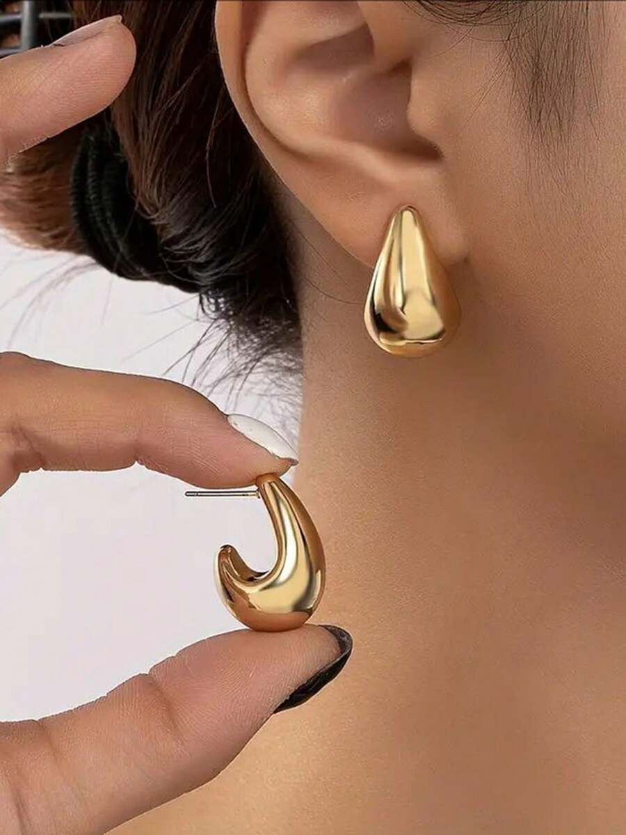 1 Pair Minimalist Waterdrop Earrings, Suitable For Women's Daily Commute, Festival Gifts, Party And Banquet Decorative Jewelry - Gold - View 1