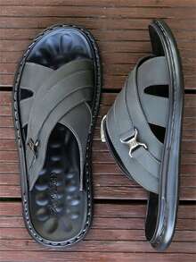 Nuevas sandalias de verano para hombre, chanclas versátiles con suela blanda antideslizante, sandalias de moda casuales de talla grande - Negro - Ver 3