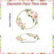 6/12/24pcs Disposable Paper Placemats, Pink Floral Pattern, 13inch Round Placemats For Wedding, Birthday Party, Anniversary, Bridal Shower, Party Supplies, Banquet