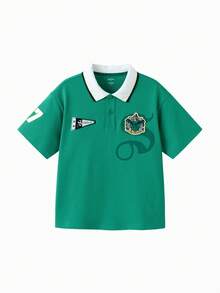 Balabala Children's Short Sleeve T-Shirt 2025 Summer Boys' Polo Shirt Quick-Dry - Green and White - View 1