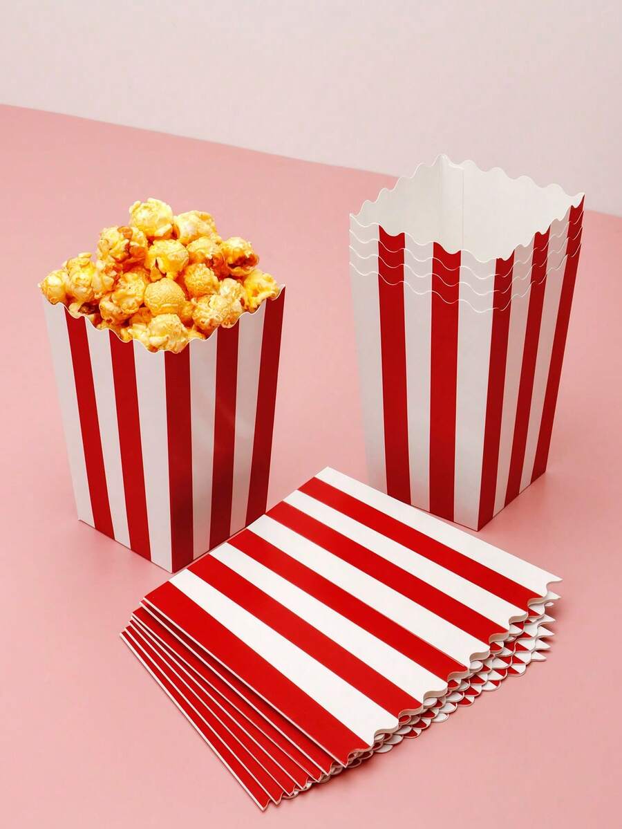 5件/10件爆米花容器、零食爆米花架、爆米花袋、薯条盒、爆米花纸桶、鸡块包装盒适用于派对用品和电影院、嘉年华、生日装饰