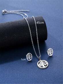 3pcs Retro Tree Of Life Shape Pendant Necklace And Earrings Alloy Lucky Tree Jewelry Set