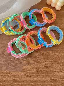 5pcs Candy Color Pleated Hair Scrunchies | Fashionable Elastic Hair Ties - Perfect Valentine's Day Gift, Hair Accessories - Multicolor - View 8