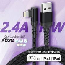 BinBoom Cable de carga rápida USB a Lightning, certificado MFi, cable de carga plano de nailon con ángulo de 90°, 10-20W de potencia, compatible con iPhone 14/13/12/11/X - Duradero para uso diario y de viaje Compatible con iPhone 14 Pro Max, 14 Pro, 14 Plus, 13 Pro Max, 13 Pro, 13, 12 Pro, 12, 11, XS, XR, 8 Plus, 8, 7, 6, 5, SE, para cargador de iPad Nan