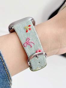 1 件女式刺绣蝴蝶结、花朵、樱桃水洗牛仔皮革表带，兼容 表带 38 毫米 40 毫米 41 毫米 42 毫米 44 毫米 45 毫米 49 毫米 S10 42 毫米 S10 46 毫米，时尚、可爱、舒适可更换表带，兼容 Series 11 Ultra 3 SE3 Ultra 2 S10 SE2 9 8 7 SE 6 5 4 3 2 1 - 淡青色 - 查看 4