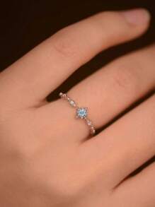 1pc S925 Sterling Silver Chic Sun Design Vintage Elegant Seawater Blue Zirconia Fashion Ring, Versatile Daily/Party Wear Gift Jewelry For Women