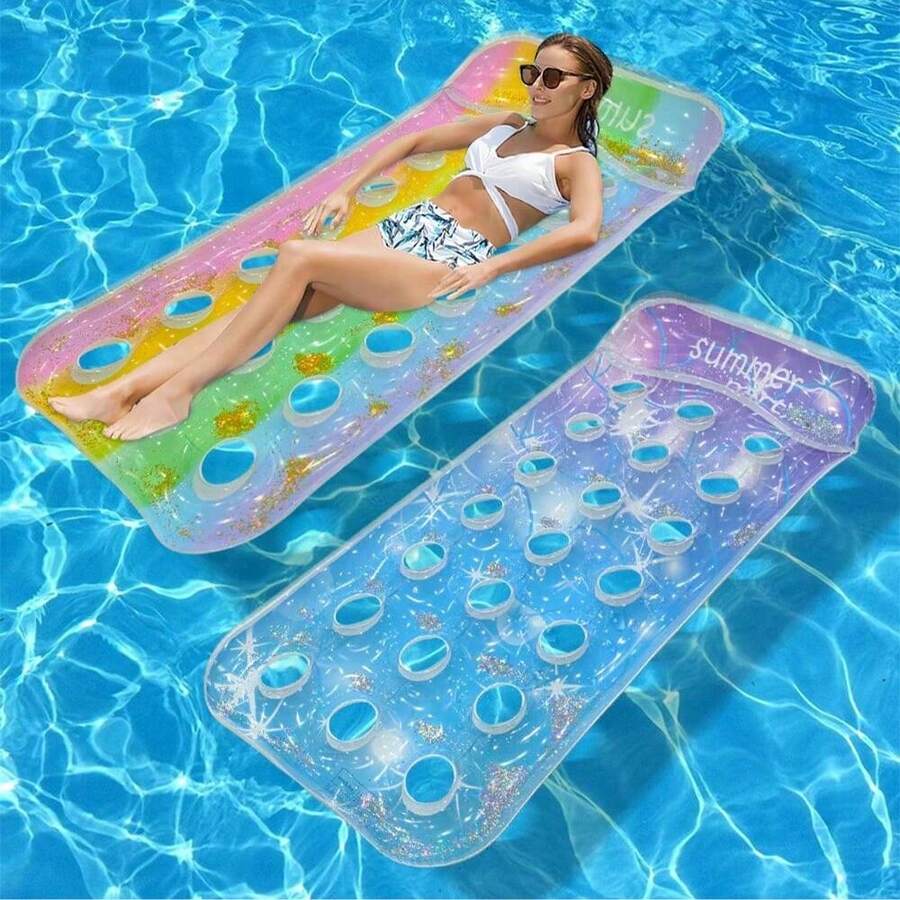1 buah Kasur Apung Pantai Tiup Berlubang Bulat, Bahan PVC, Pelampung Gradien Berlubang dengan Payet, Kursi Apung Pantai Tiup Musim Panas, Perlengkapan Pantai, Aksesoris Pantai, Pelampung Kolam Renang, Perlengkapan Kolam Renang Tiup - MultiWarna - View 1
