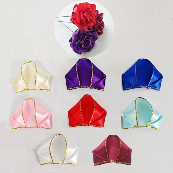 50pcs Gold Edge Satin Ribbon Rose Petals Half-Finished Kit Eternal Flowers Handmade Gift Materials DIY Bouquets Crafting Idea For Wedding & Holiday Decoration & Handcrafters & Brithday & Party Graduation