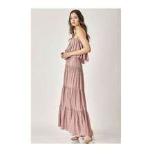 Pin Stripe Print Tube Maxi Dress - Dusty Rose - View 3